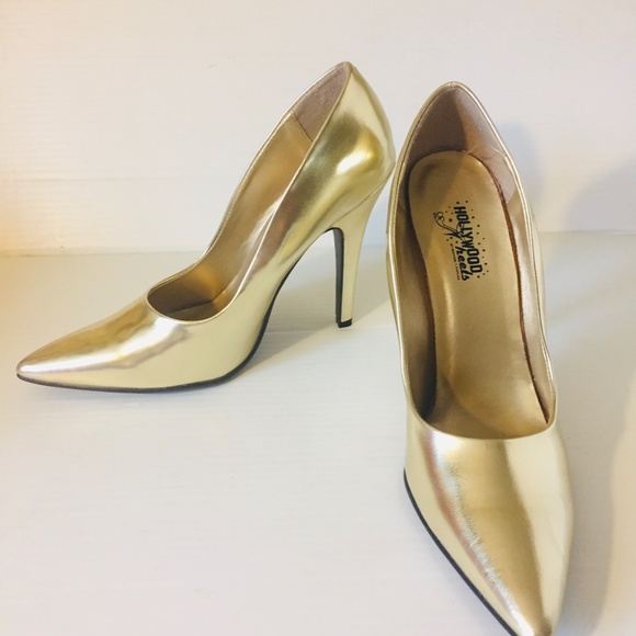 New Hollywood Heels, High Heel Stiletto, Gold, - Picture 2 of 5